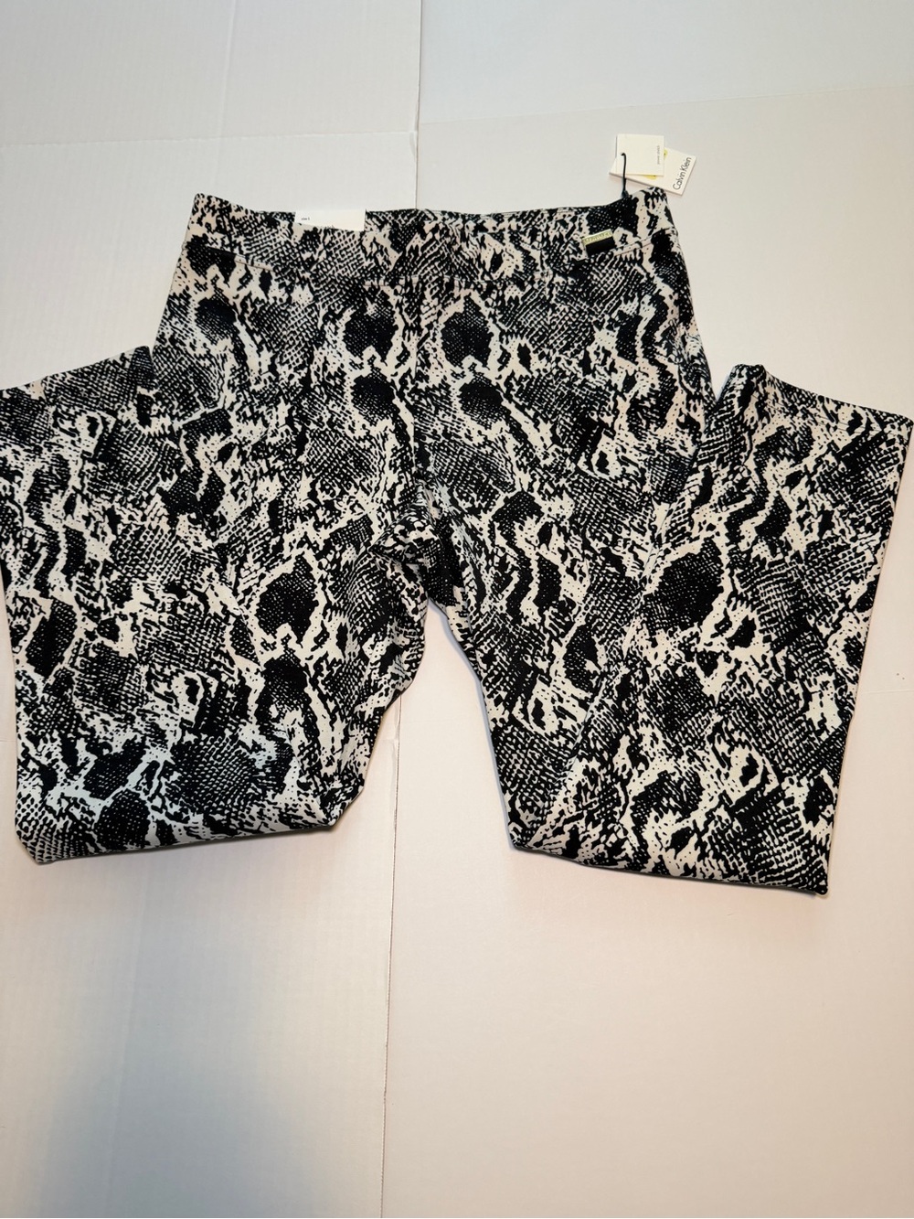 Calvin Klein Black and White Snake-Print Stretch Pants